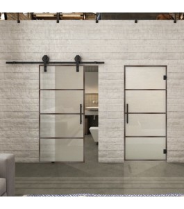 Glasschiebetür BARN-LINE Loft Rosteisen Genietet 02 Blickdicht