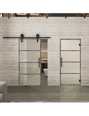 Glasschiebetür BARN-LINE Loft Rosteisen Genietet 02 Blickdicht