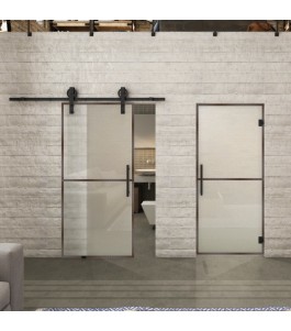 Glasschiebetür BARN-LINE Loft Rosteisen Genietet 04 Blickdicht