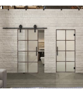 Glasschiebetür BARN-LINE Loft Rosteisen Genietet 06 Blickdicht