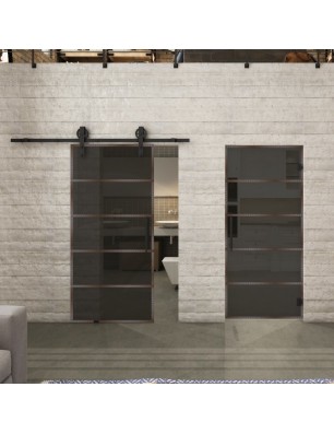 Glasschiebetür BARN-LINE Loft Rosteisen Genietet 01 Auf Grauglas