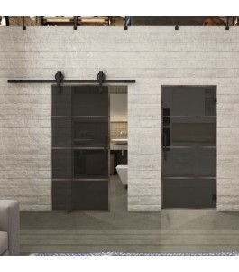 Glasschiebetür BARN-LINE Loft Rosteisen Genietet 02 Auf Grauglas