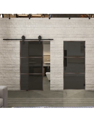 Glasschiebetür BARN-LINE Loft Rosteisen Genietet 03 Auf Grauglas