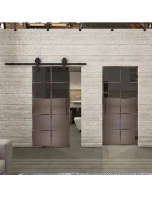 Glasschiebetür BARN-LINE Loft Rosteisen Genietet 17 Auf Grauglas
