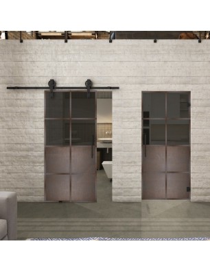 Glasschiebetür BARN-LINE Loft Rosteisen Genietet 18 Auf Grauglas