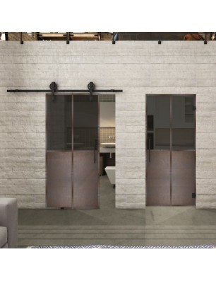 Glasschiebetür BARN-LINE Loft Rosteisen Genietet 20 Auf Grauglas