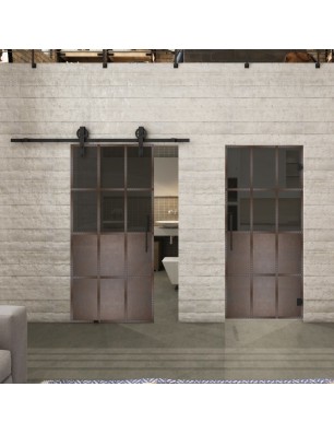 Glasschiebetür BARN-LINE Loft Rosteisen Genietet 22 Auf Grauglas
