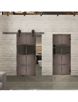 Glasschiebetür BARN-LINE Loft Rosteisen Genietet 29 Auf Grauglas