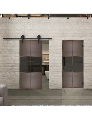 Glasschiebetür BARN-LINE Loft Rosteisen Genietet 30 Auf Grauglas
