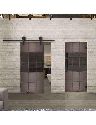 Glasschiebetür BARN-LINE Loft Rosteisen Genietet 31 Auf Grauglas