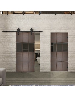 Glasschiebetür BARN-LINE Loft Rosteisen Genietet 32 Auf Grauglas