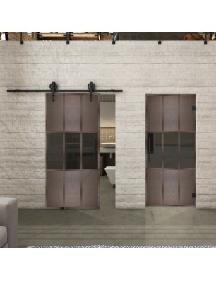 Glasschiebetür BARN-LINE Loft Rosteisen Genietet 33 Auf Grauglas