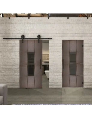 Glasschiebetür BARN-LINE Loft Rosteisen Genietet 35 Auf Grauglas