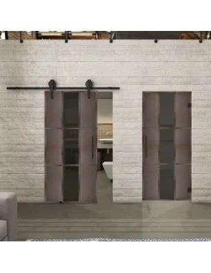 Glasschiebetür BARN-LINE Loft Rosteisen Genietet 36 Auf Grauglas