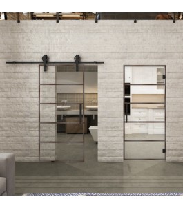 Glasschiebetür BARN-LINE Loft Rosteisen Genietet 01 Auf Klarglas