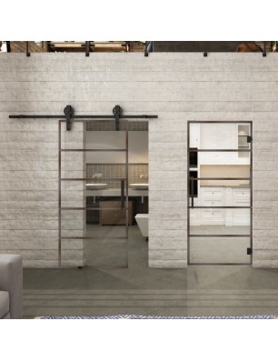 Glasschiebetür BARN-LINE Loft Rosteisen Genietet 01 Auf Klarglas