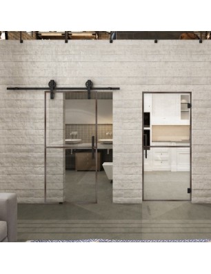 Glasschiebetür BARN-LINE Loft Rosteisen Genietet 04 Auf Klarglas