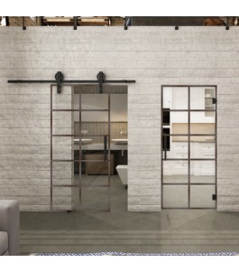 Glasschiebetür BARN-LINE Loft Rosteisen Genietet 05 Auf Klarglas