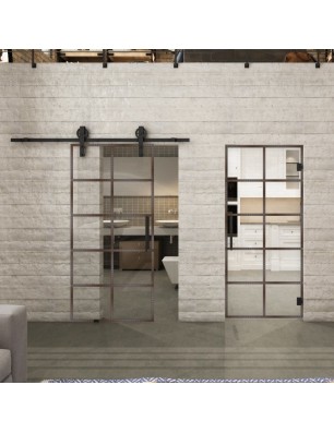 Glasschiebetür BARN-LINE Loft Rosteisen Genietet 05 Auf Klarglas