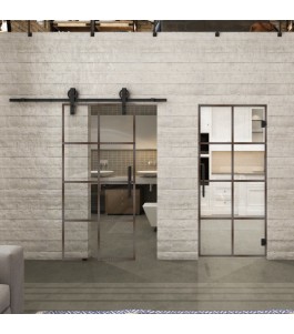 Glasschiebetür BARN-LINE Loft Rosteisen Genietet 06 Auf Klarglas