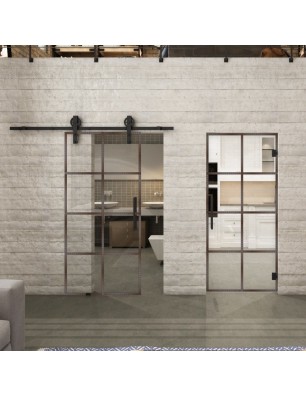 Glasschiebetür BARN-LINE Loft Rosteisen Genietet 06 Auf Klarglas