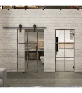 Glasschiebetür BARN-LINE Loft Rosteisen Genietet 07 Auf Klarglas