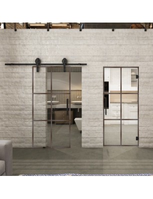 Glasschiebetür BARN-LINE Loft Rosteisen Genietet 07 Auf Klarglas