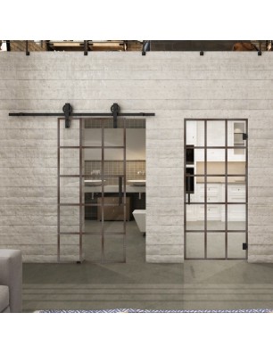 Glasschiebetür BARN-LINE Loft Rosteisen Genietet 09 Auf Klarglas