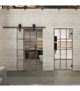 Glasschiebetür BARN-LINE Loft Rosteisen Genietet 10 Auf Klarglas