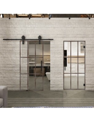 Glasschiebetür BARN-LINE Loft Rosteisen Genietet 11 Auf Klarglas