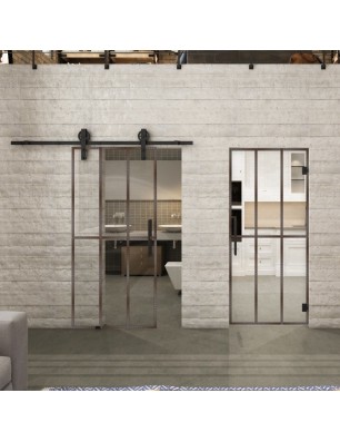 Glasschiebetür BARN-LINE Loft Rosteisen Genietet 12 Auf Klarglas