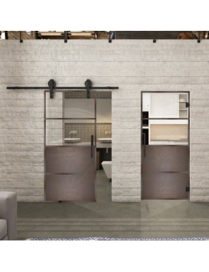 Glasschiebetür BARN-LINE Loft Rosteisen Genietet 14 Auf Klarglas