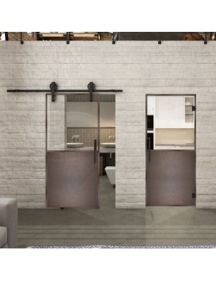 Glasschiebetür BARN-LINE Loft Rosteisen Genietet 16 Auf Klarglas