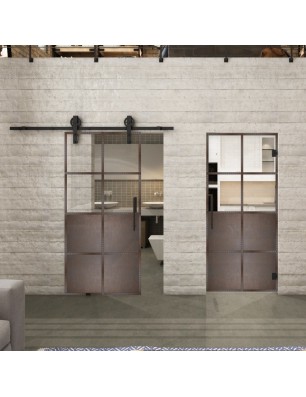 Glasschiebetür BARN-LINE Loft Rosteisen Genietet 18 Auf Klarglas