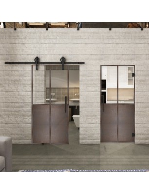 Glasschiebetür BARN-LINE Loft Rosteisen Genietet 20 Auf Klarglas