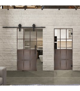 Glasschiebetür BARN-LINE Loft Rosteisen Genietet 22 Auf Klarglas