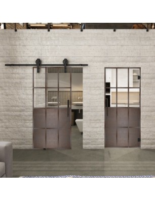 Glasschiebetür BARN-LINE Loft Rosteisen Genietet 22 Auf Klarglas