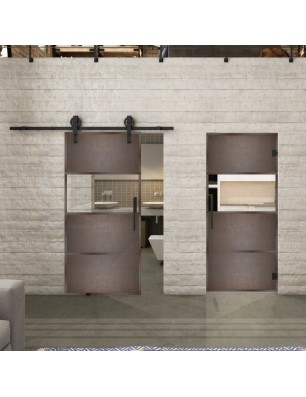 Glasschiebetür BARN-LINE Loft Rosteisen Genietet 26 Auf Klarglas