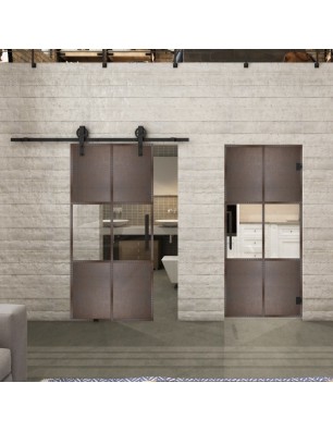 Glasschiebetür BARN-LINE Loft Rosteisen Genietet 30 Auf Klarglas