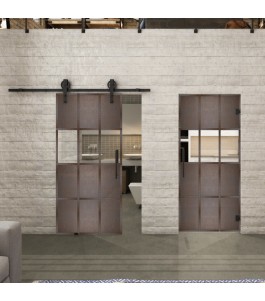 Glasschiebetür BARN-LINE Loft Rosteisen Genietet 32 Auf Klarglas