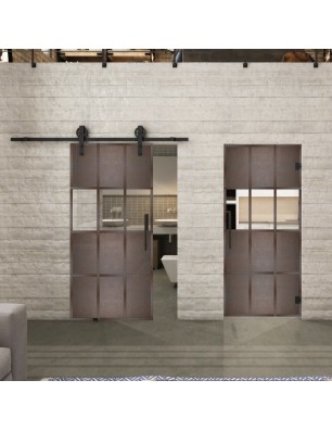 Glasschiebetür BARN-LINE Loft Rosteisen Genietet 32 Auf Klarglas