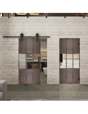 Glasschiebetür BARN-LINE Loft Rosteisen Genietet 33 Auf Klarglas