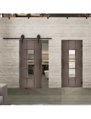Glasschiebetür BARN-LINE Loft Rosteisen Genietet 34 Auf Klarglas