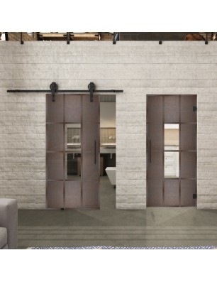 Glasschiebetür BARN-LINE Loft Rosteisen Genietet 35 Auf Klarglas