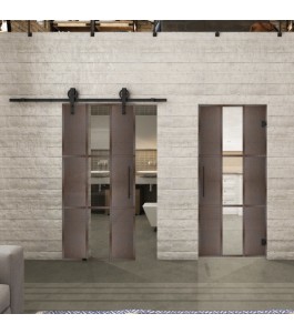 Glasschiebetür BARN-LINE Loft Rosteisen Genietet 36 Auf Klarglas