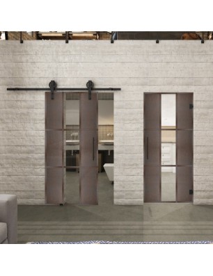 Glasschiebetür BARN-LINE Loft Rosteisen Genietet 36 Auf Klarglas