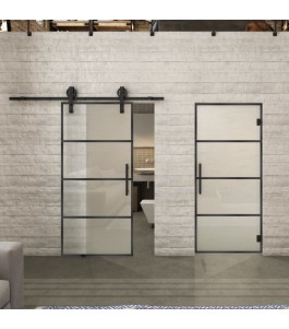 Glasschiebetür BARN-LINE Loft Schwarzeisen Genietet 02 Blickdicht