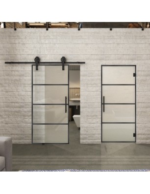 Glasschiebetür BARN-LINE Loft Schwarzeisen Genietet 02 Blickdicht