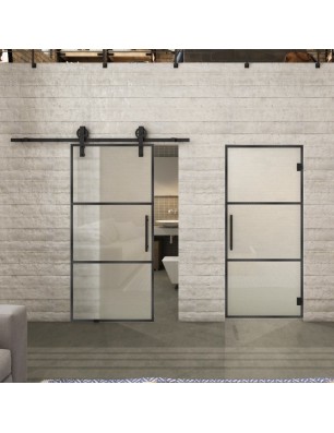 Glasschiebetür BARN-LINE Loft Schwarzeisen Genietet 03 Blickdicht