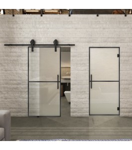 Glasschiebetür BARN-LINE Loft Schwarzeisen Genietet 04 Blickdicht